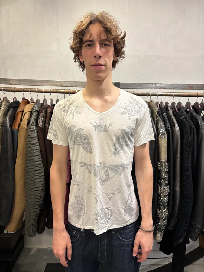 SS2012 Alexander Mcqueen V Neck White Symmetrical T-Shirt hborjUo 1