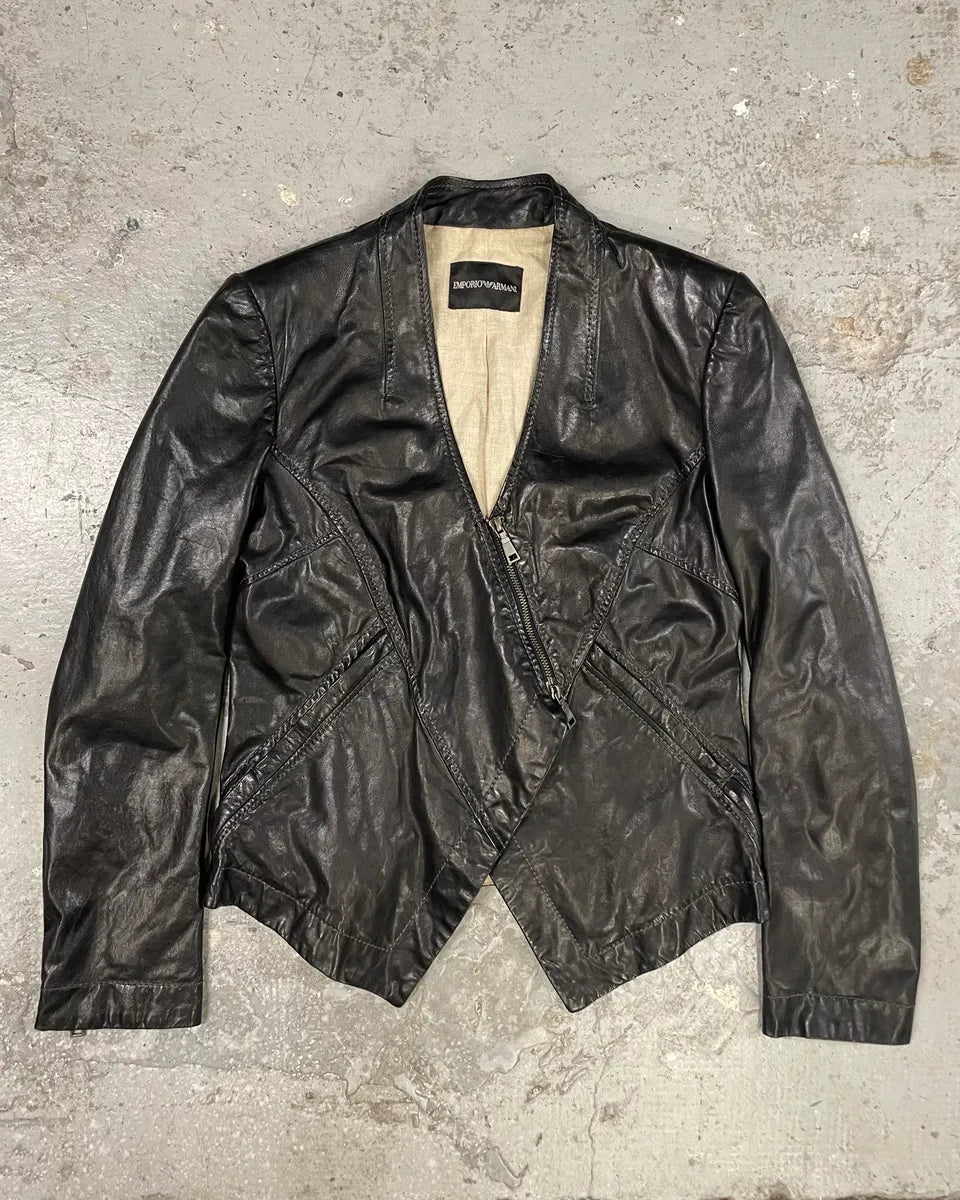 SS2012 Emporio Armani Black Leather Asymmetrical Jacket YffCdRC 0