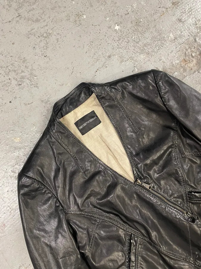 SS2012 Emporio Armani Black Leather Asymmetrical Jacket YffCdRC 2