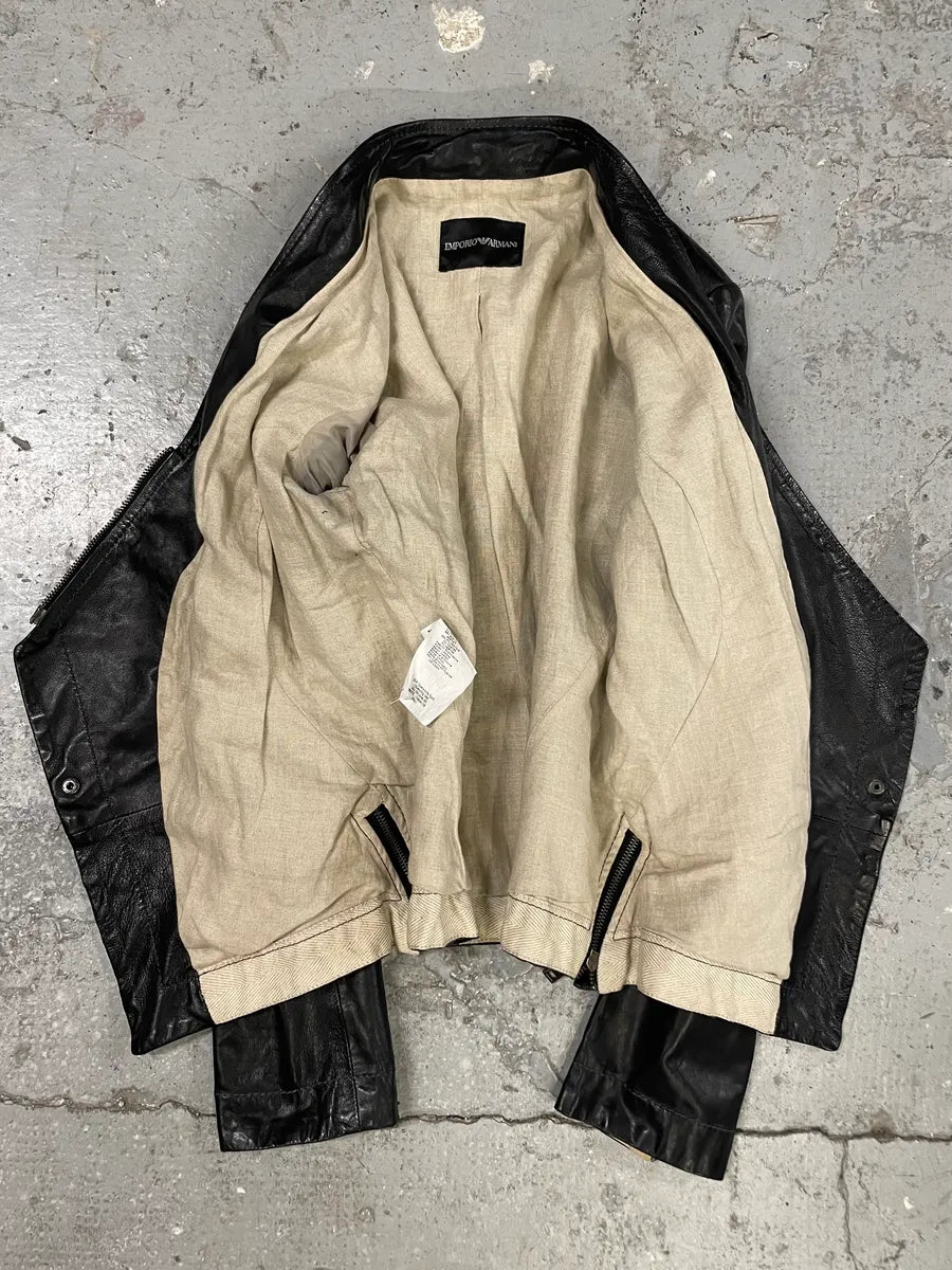 SS2012 Emporio Armani Black Leather Asymmetrical Jacket YffCdRC 4