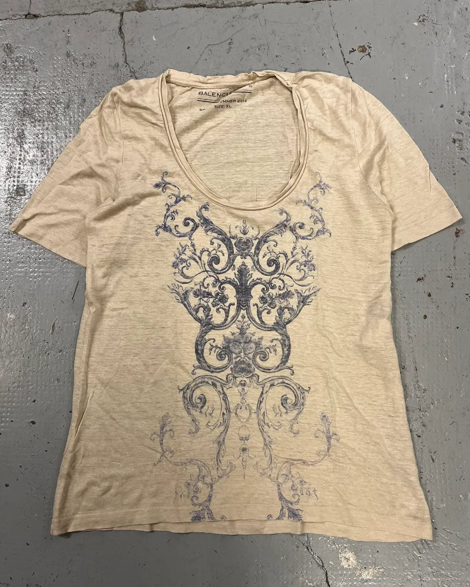 SS2012 Balenciaga Beige Ornamental Embroidered T-Shirt AYTzqmY 0