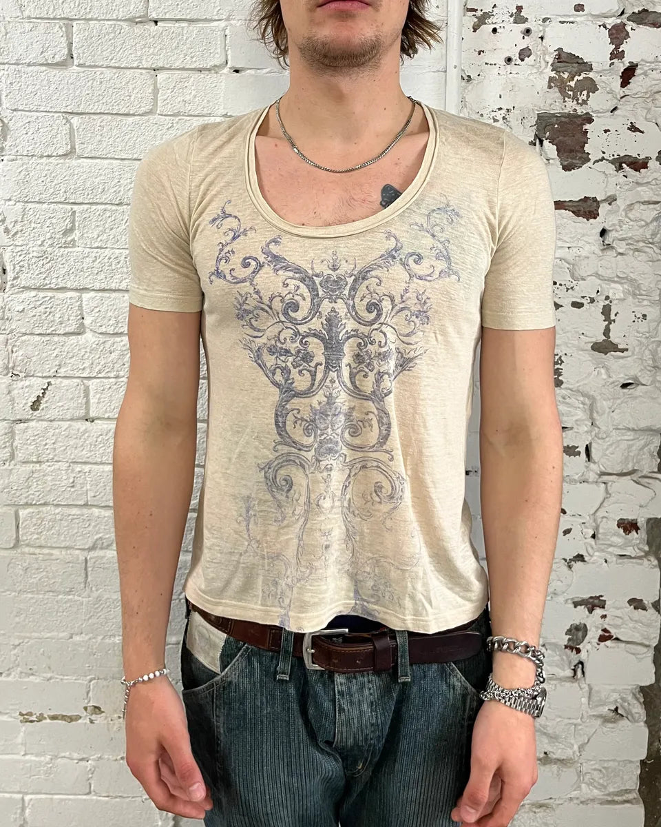 SS2012 Balenciaga Beige Ornamental Embroidered T-Shirt AYTzqmY 1