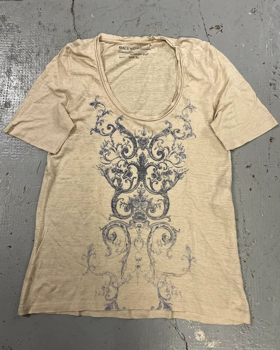 SS2012 Balenciaga Beige Ornamental Embroidered T-Shirt AYTzqmY 3