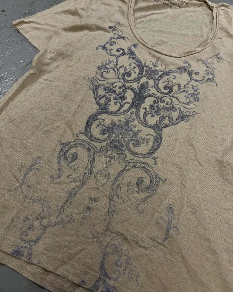SS2012 Balenciaga Beige Ornamental Embroidered T-Shirt AYTzqmY 5