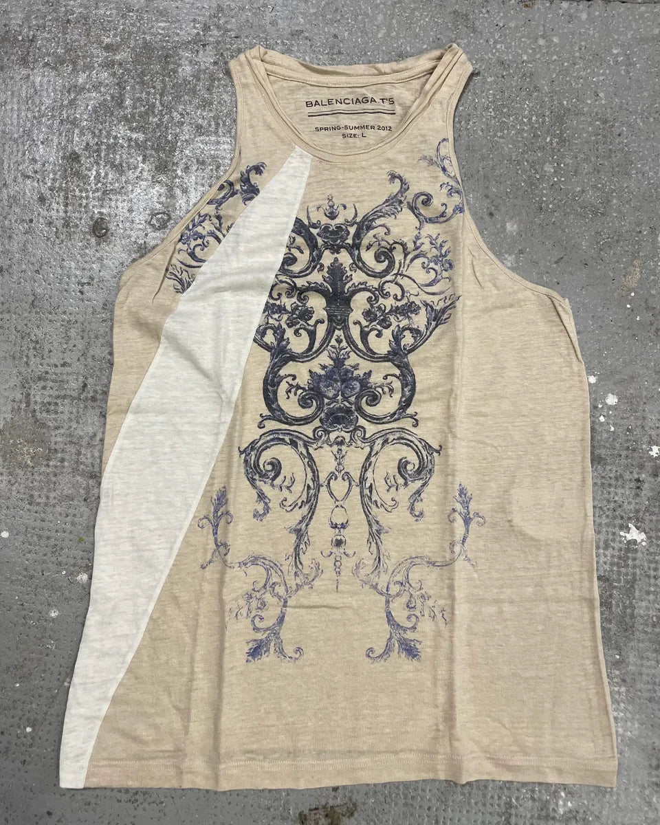 SS2012 Balenciaga Ornament Beige Tank Top (L) 0