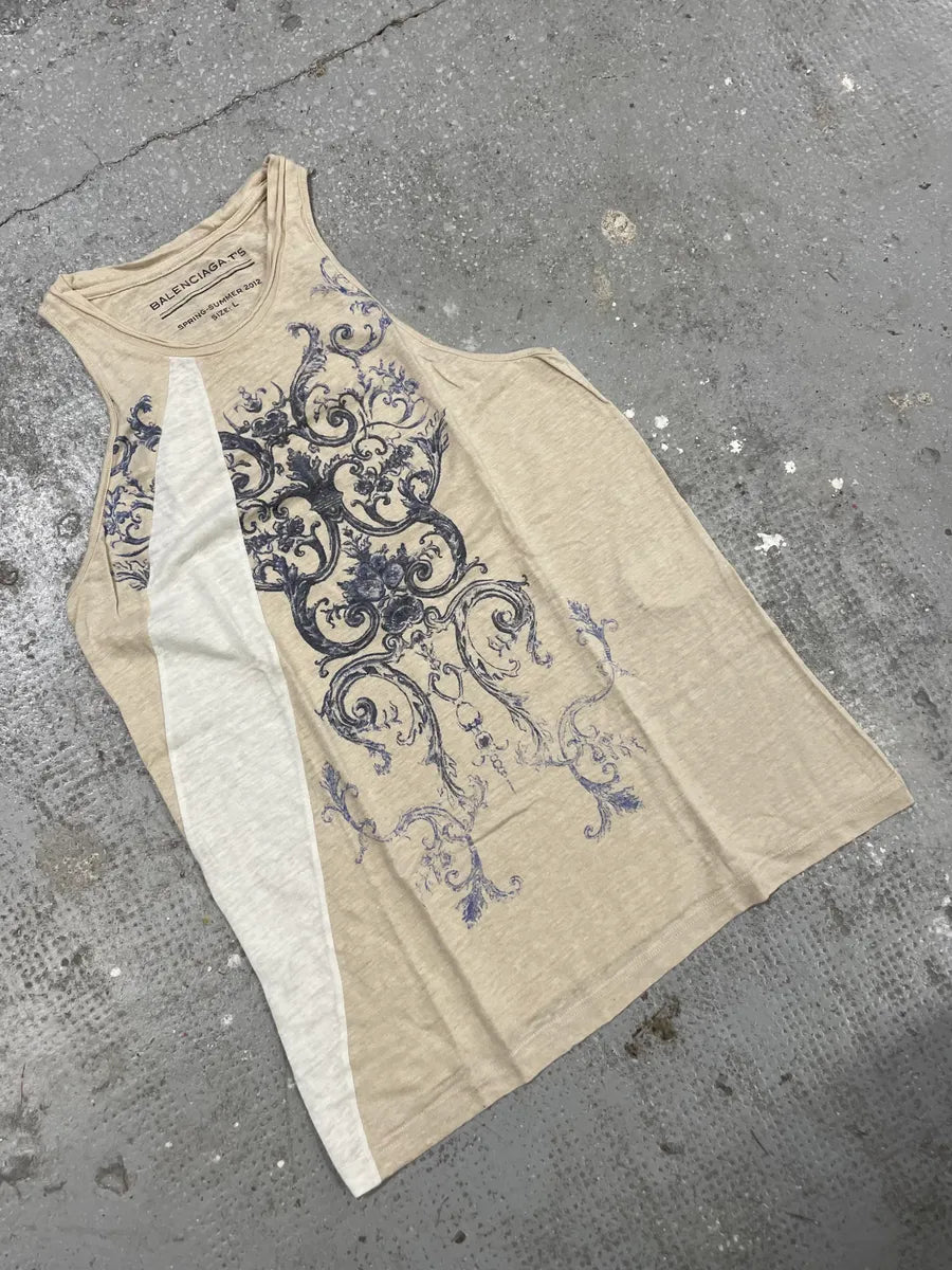 SS2012 Balenciaga Ornament Beige Tank Top (L) 1