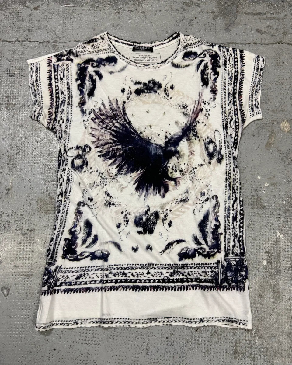 SS2012 Balmain Abstract Eagle Kimono T-Shirt COHlWaV 0