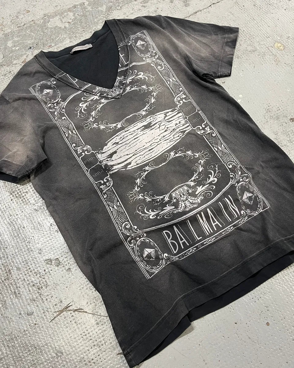 SS2012 Balmain Ornamental Print V-Neck Faded Grey T-Shirt scgxHdf 3