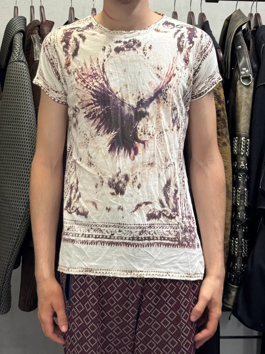 SS2012 Balmain White & Bordeaux Eagle T-Shirt mmWfQnm 2