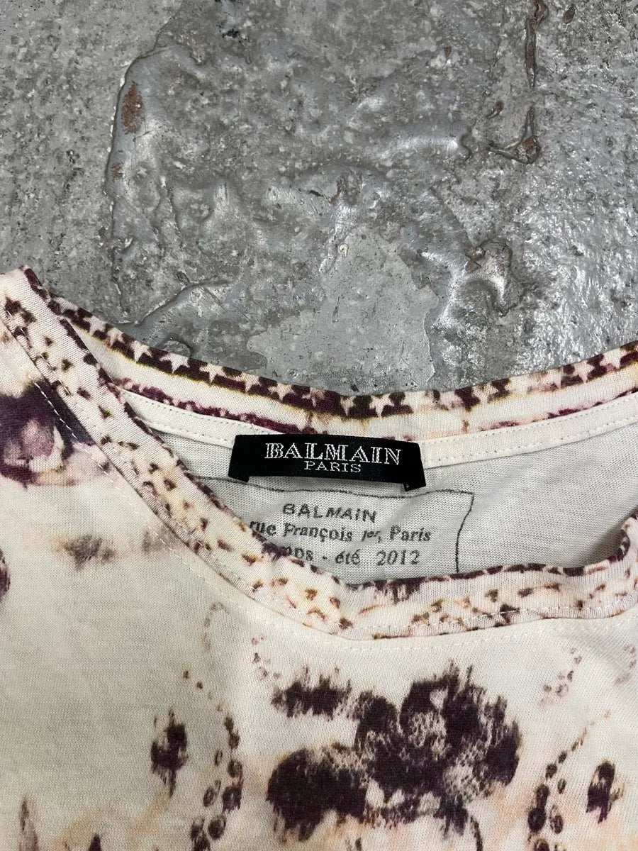 SS2012 Balmain White & Bordeaux Eagle T-Shirt mmWfQnm 6