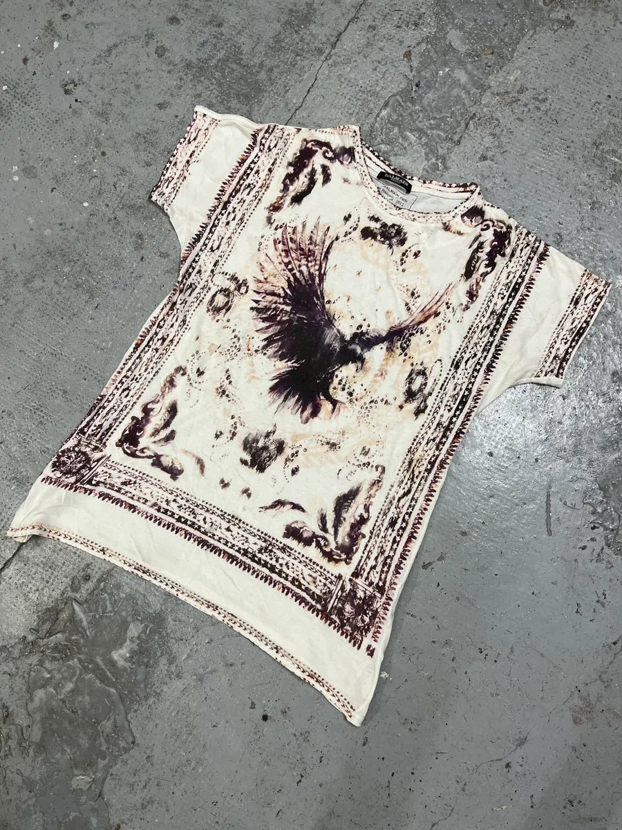 SS2012 Balmain White & Bordeaux Eagle T-Shirt mmWfQnm 1