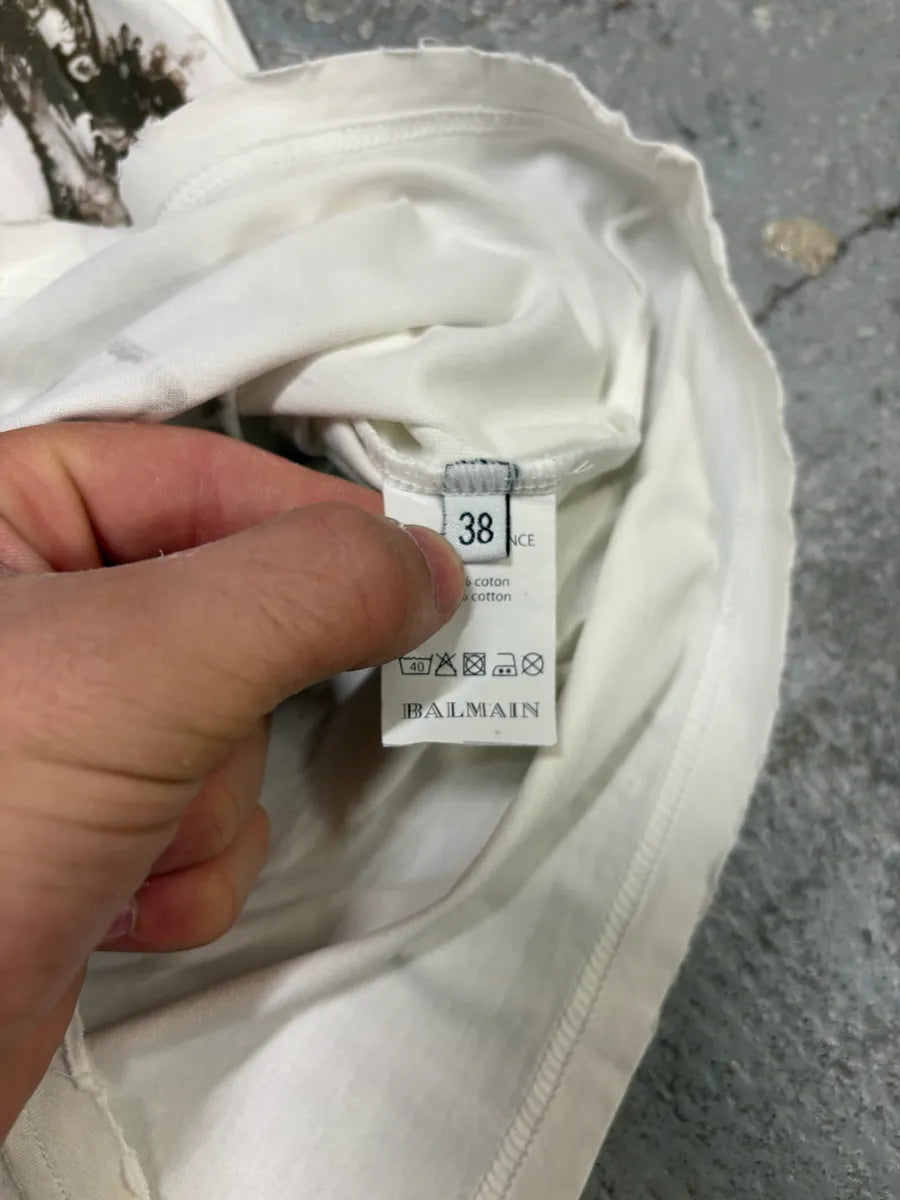 SS2012 Balmain White &  Brown Flowers T-Shirt znDUNHJ 5