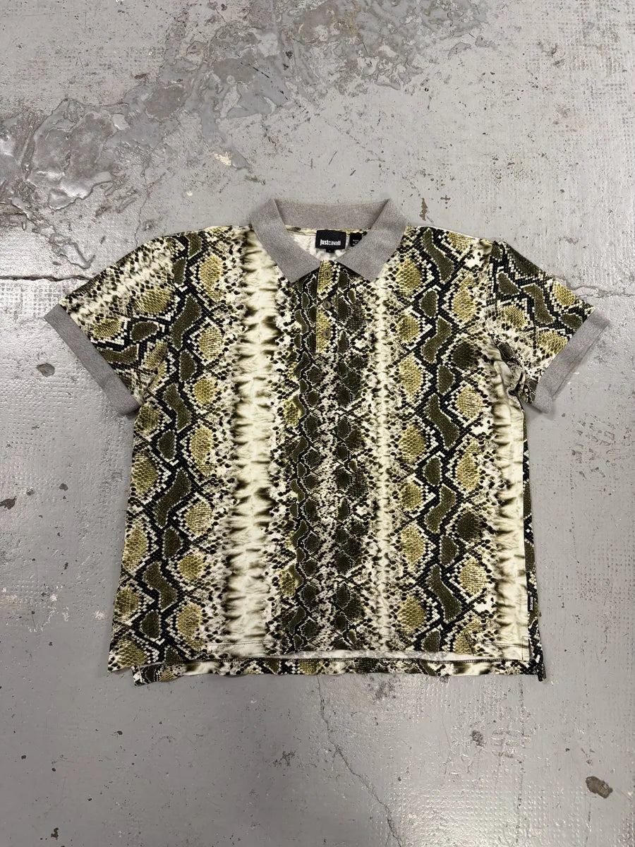 SS2012 Cavalli Snakeskin Effect Green & Grey Polo Shirt lZoxgOu 0