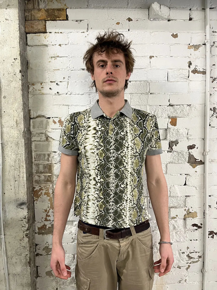 SS2012 Cavalli Snakeskin Effect Green & Grey Polo Shirt lZoxgOu 2