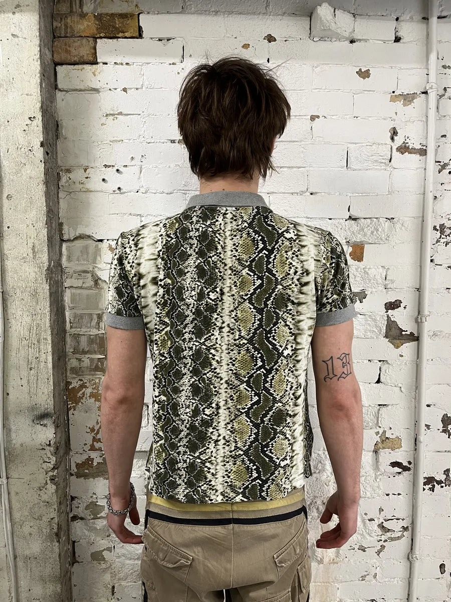 SS2012 Cavalli Snakeskin Effect Green & Grey Polo Shirt lZoxgOu 4