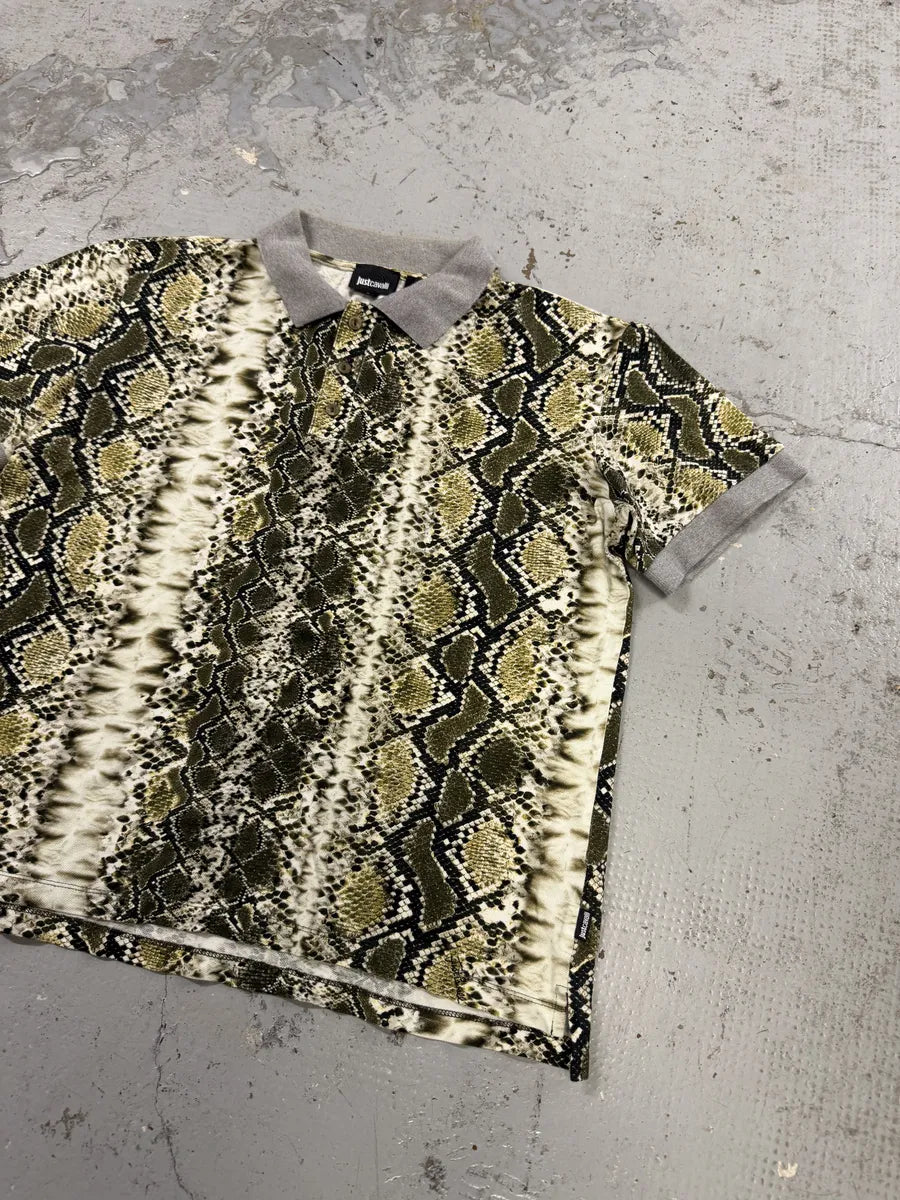 SS2012 Cavalli Snakeskin Effect Green & Grey Polo Shirt lZoxgOu 7