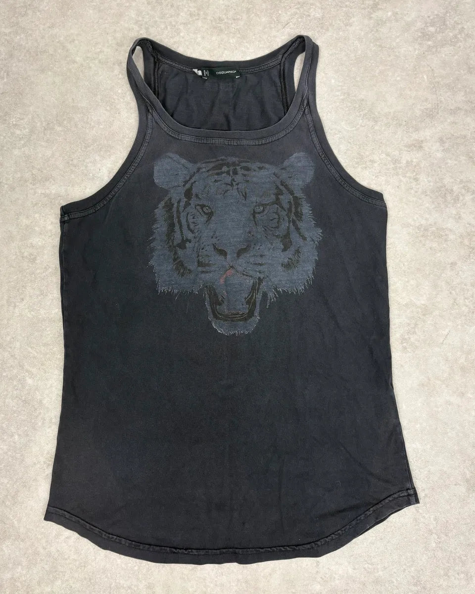 SS2012 Dsquared2 Black Faded Tiger Tank Top EwbDwFq 0