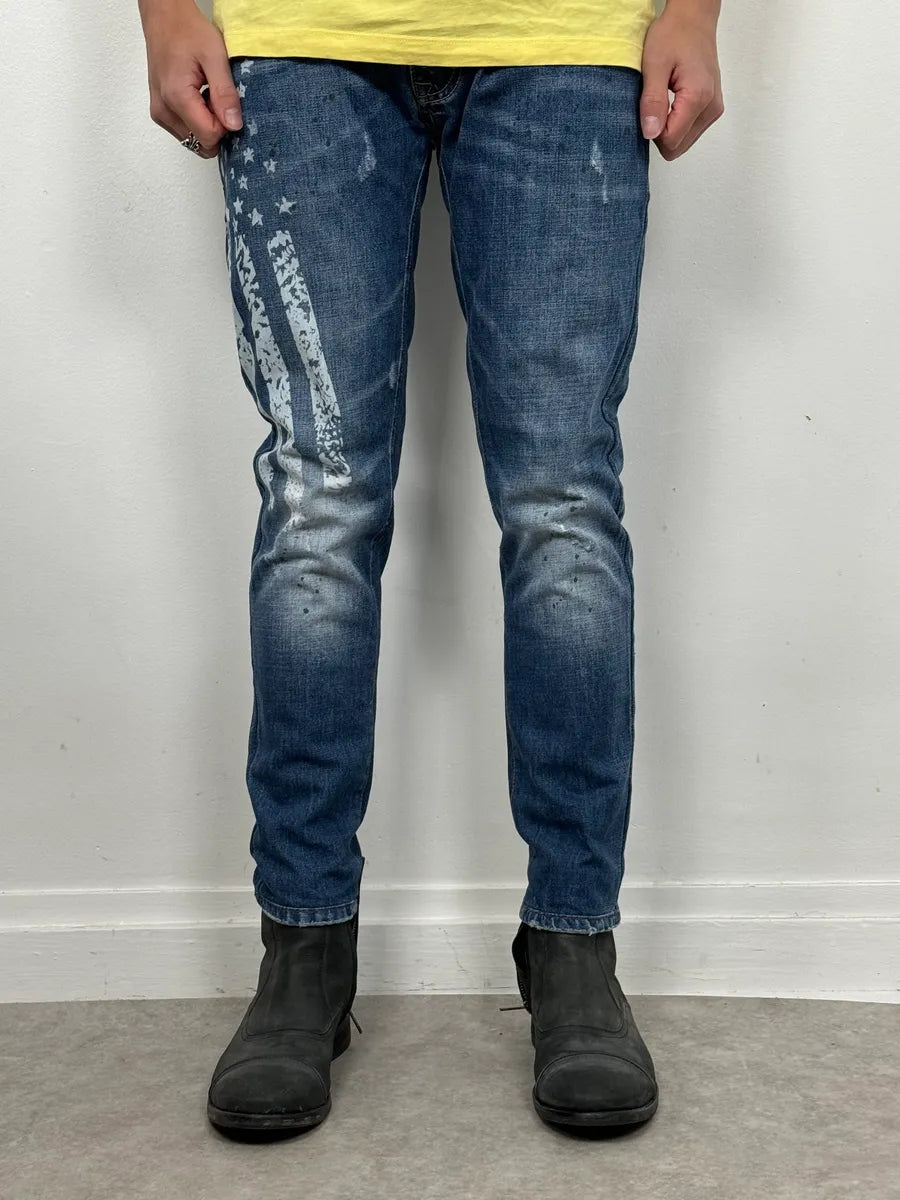 SS2012 Dsquared2 Blue USA Flag Print Blue Denim Jeans BlNFbeX 1