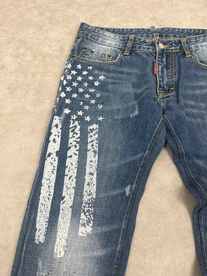 SS2012 Dsquared2 Blue USA Flag Print Blue Denim Jeans BlNFbeX 8