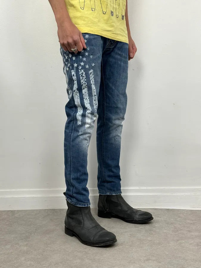 SS2012 Dsquared2 Blue USA Flag Print Blue Denim Jeans BlNFbeX 2