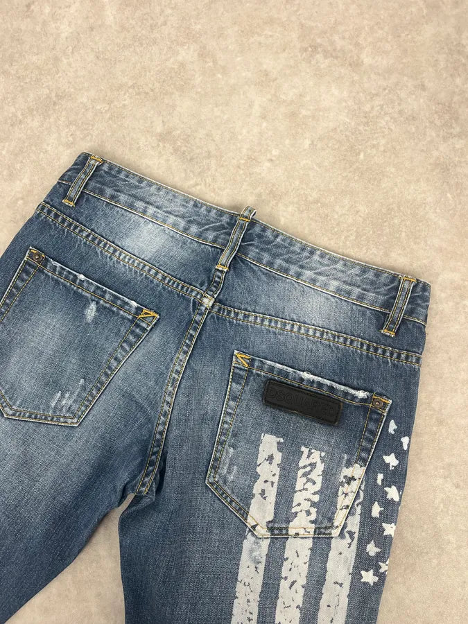 SS2012 Dsquared2 Blue USA Flag Print Blue Denim Jeans BlNFbeX 7