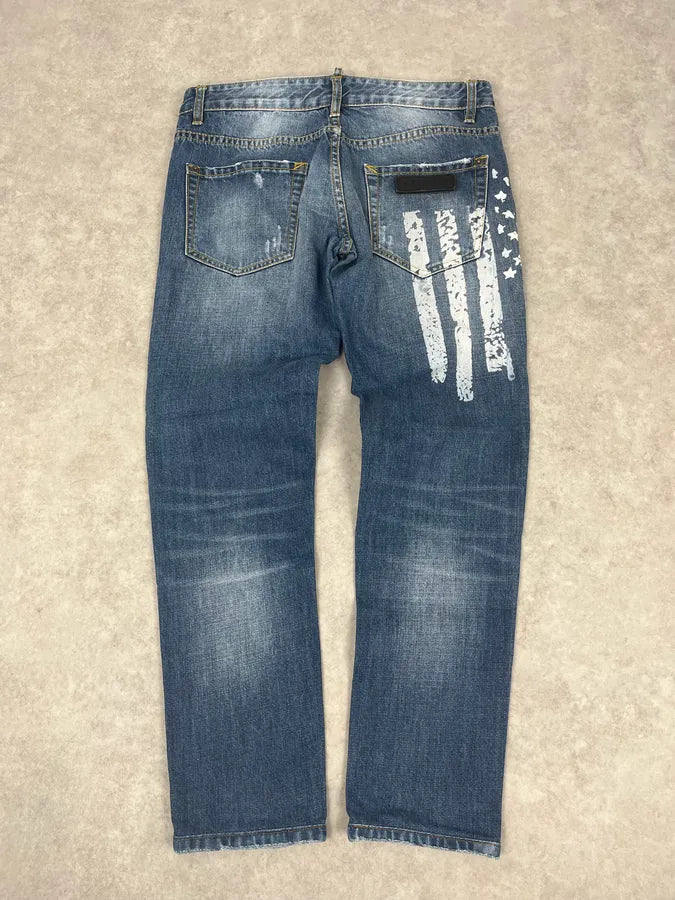 SS2012 Dsquared2 Blue USA Flag Print Blue Denim Jeans BlNFbeX 6