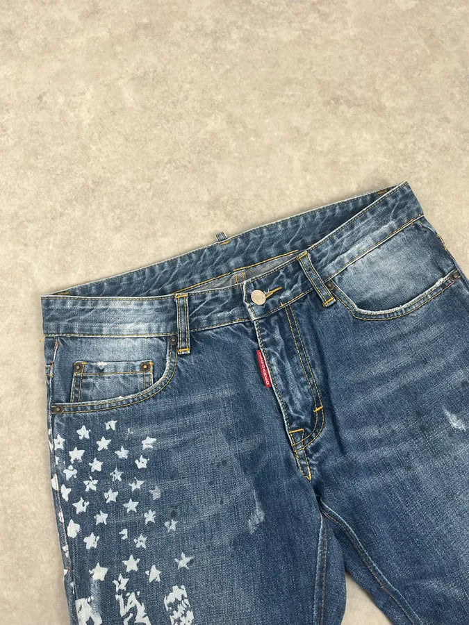 SS2012 Dsquared2 Blue USA Flag Print Blue Denim Jeans BlNFbeX 5