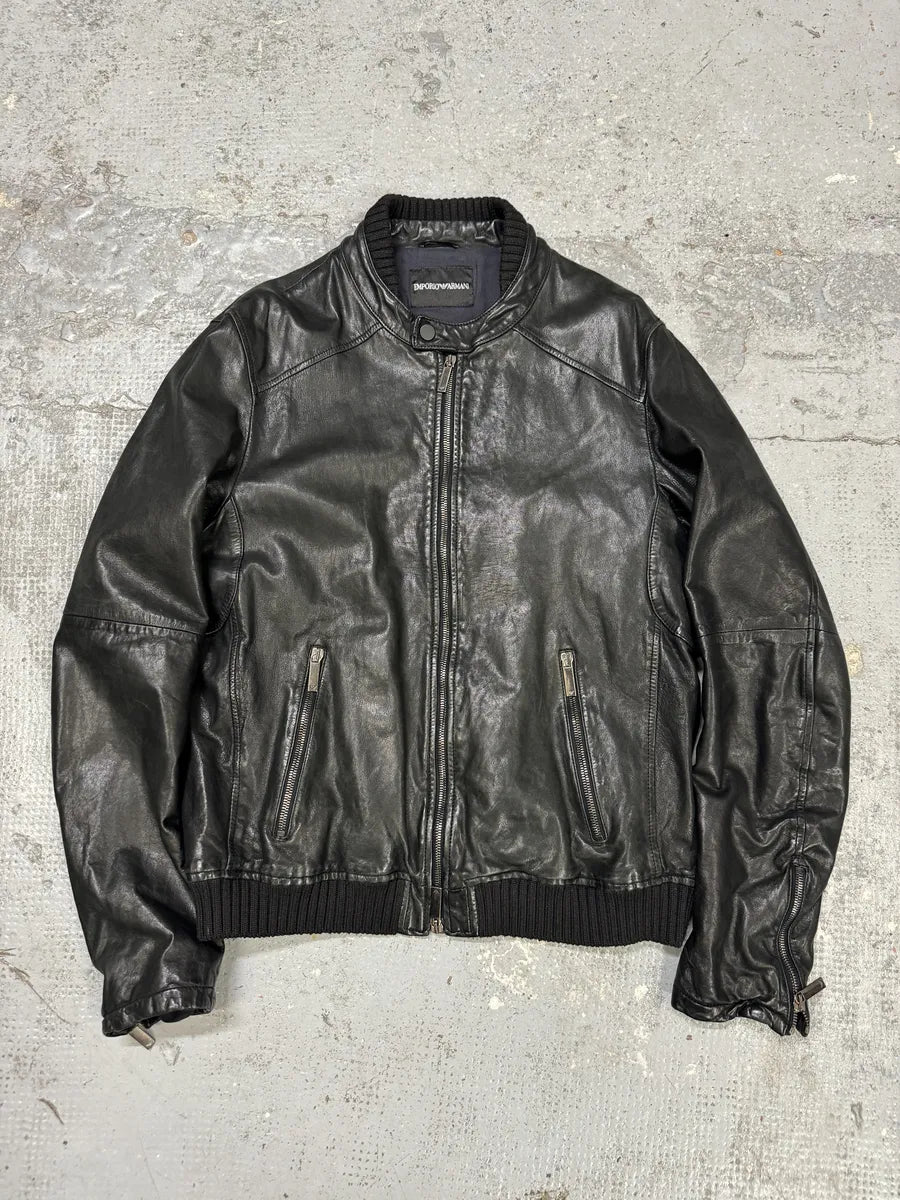 SS2012 Emporio Armani Black Biker Leather Jacket nwtFlgf 0