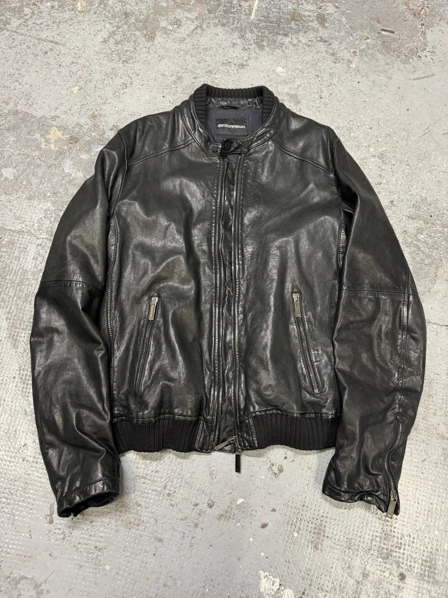 SS2012 Emporio Armani Black Biker Leather Jacket nwtFlgf 4