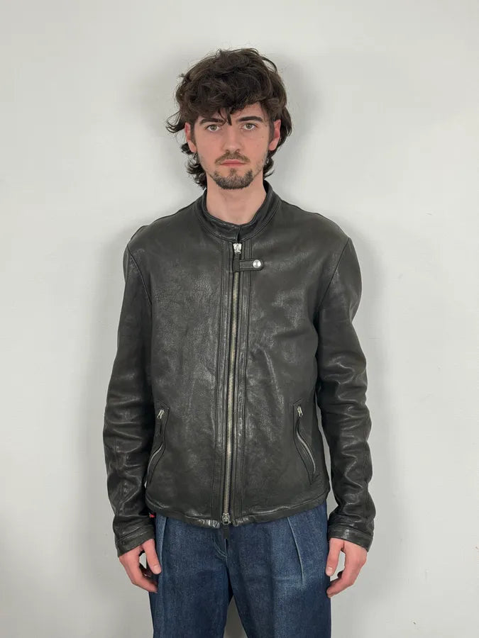 SS2012 Emporio Armani Black Biker Leather Jacket zSvAuDQ 2