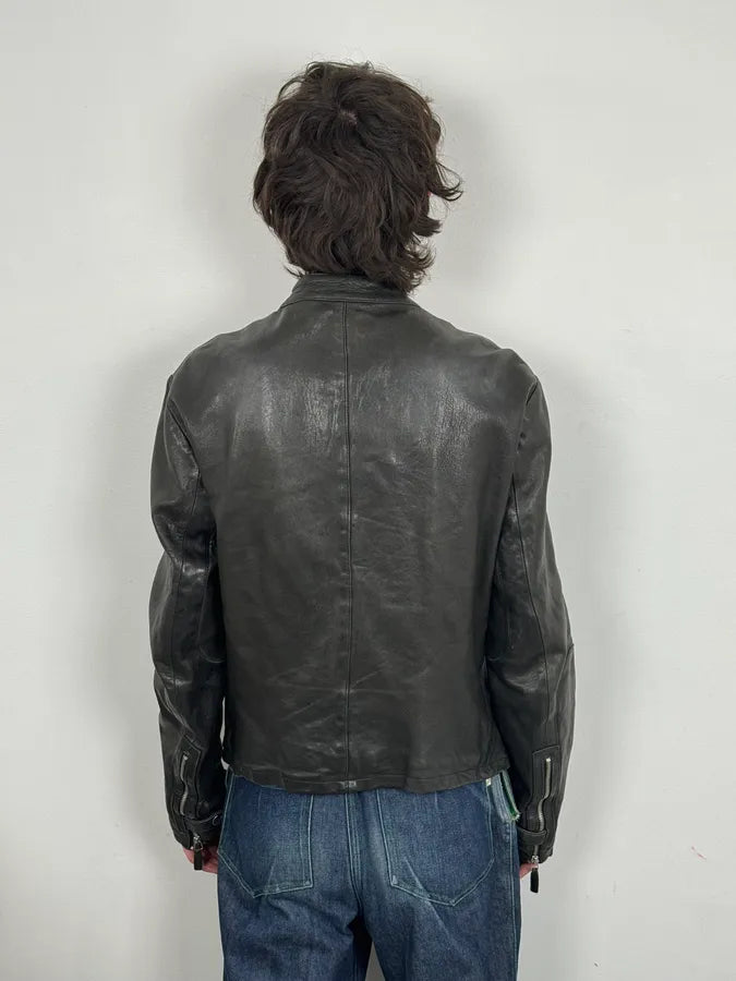 SS2012 Emporio Armani Black Biker Leather Jacket zSvAuDQ 3