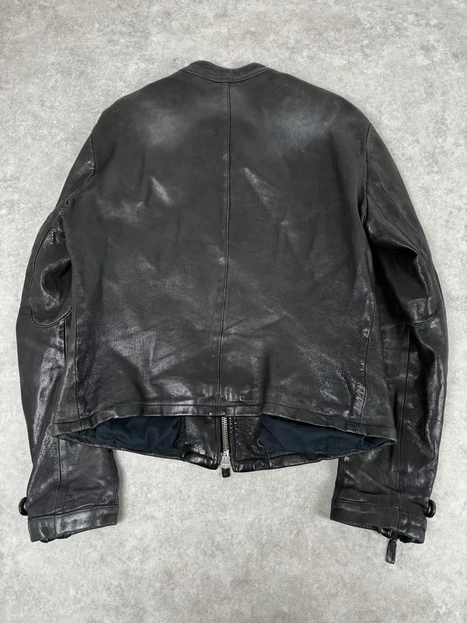 SS2012 Emporio Armani Black Biker Leather Jacket zSvAuDQ 4
