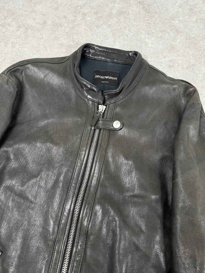 SS2012 Emporio Armani Black Biker Leather Jacket zSvAuDQ 5