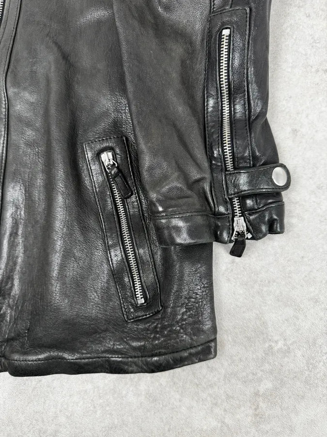 SS2012 Emporio Armani Black Biker Leather Jacket zSvAuDQ 8