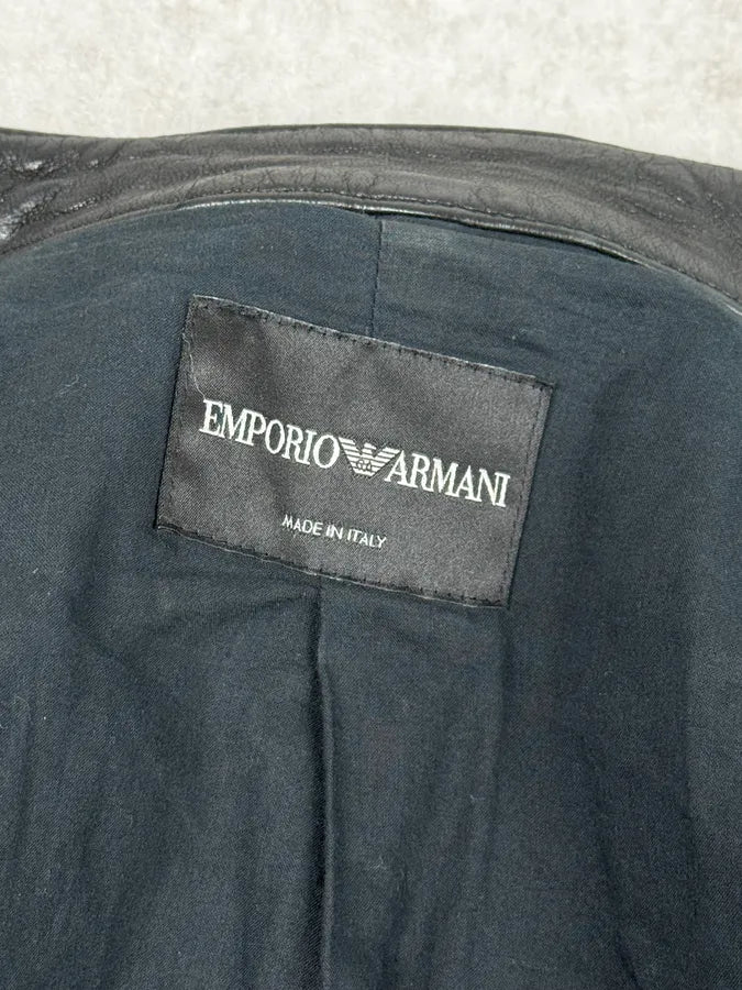 SS2012 Emporio Armani Black Biker Leather Jacket zSvAuDQ 9