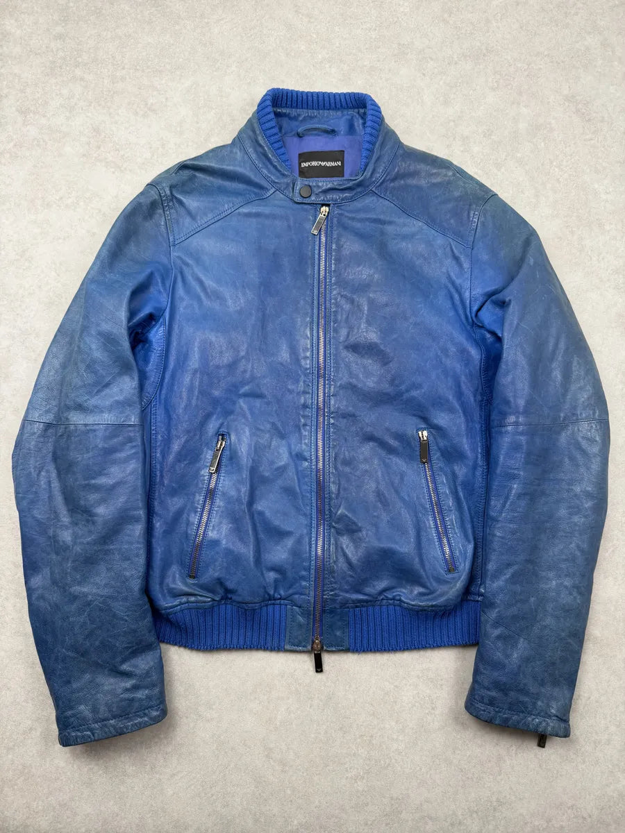 SS2012 Emporio Armani Blue Petrol Leather Jacket  okLQfrm 0