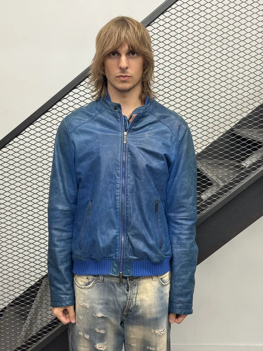 SS2012 Emporio Armani Blue Petrol Leather Jacket  okLQfrm 1