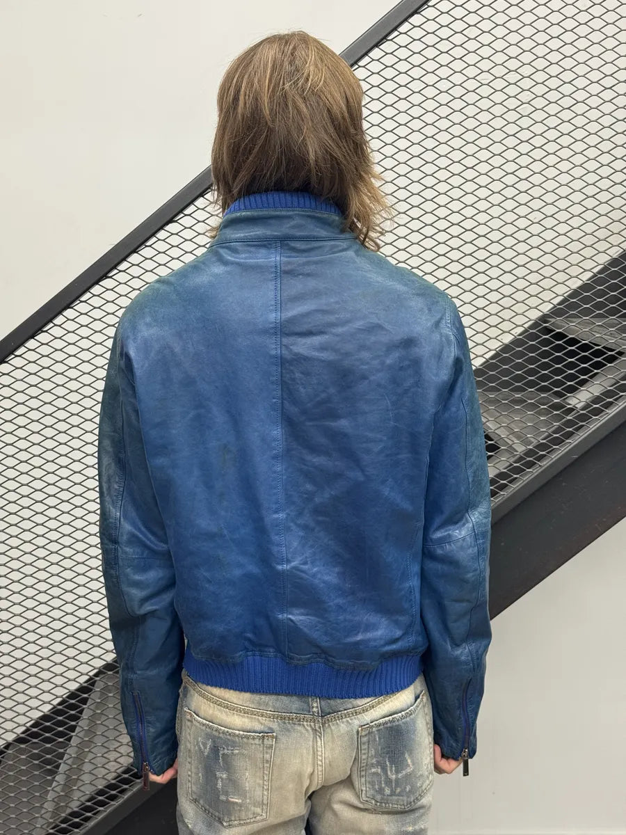 SS2012 Emporio Armani Blue Petrol Leather Jacket  okLQfrm 2
