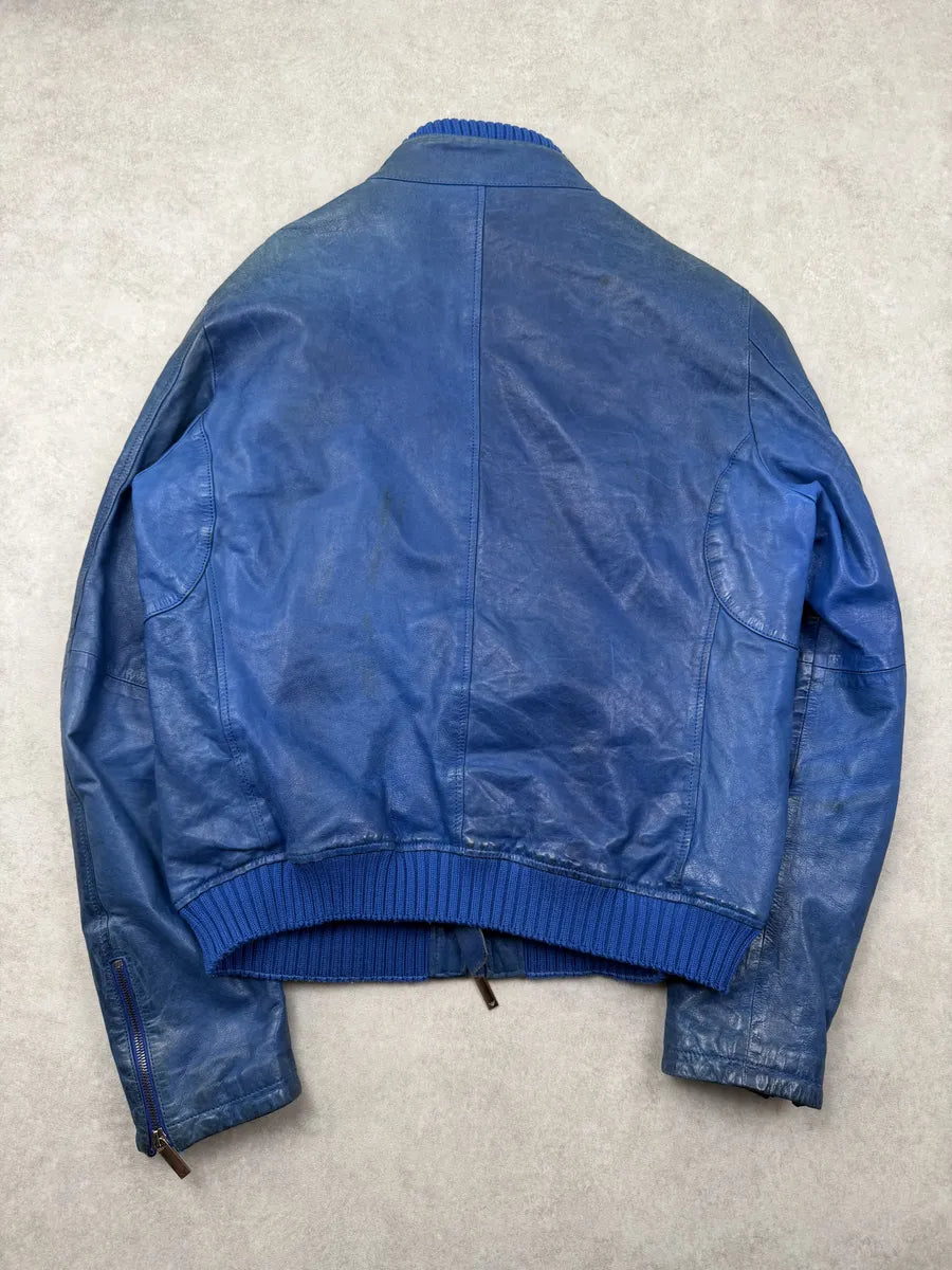 SS2012 Emporio Armani Blue Petrol Leather Jacket  okLQfrm 3