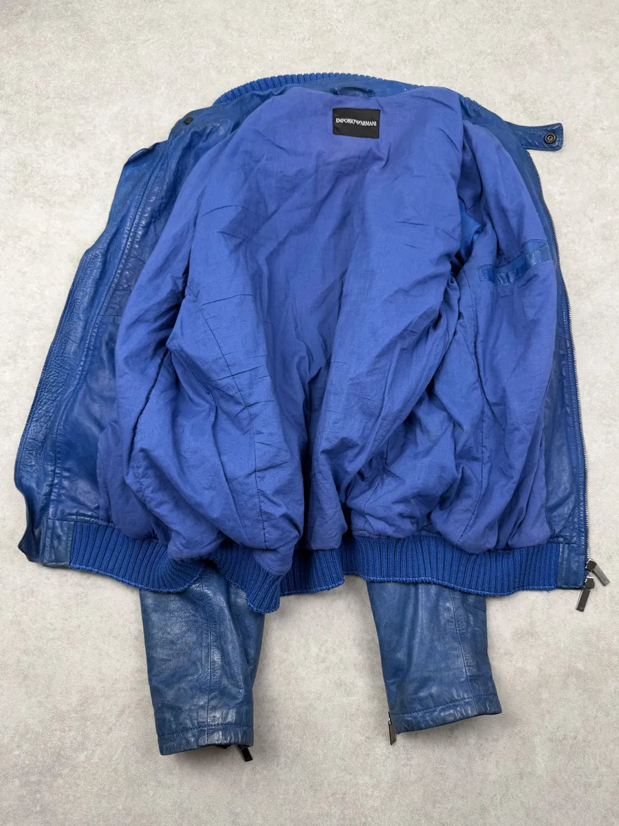 SS2012 Emporio Armani Blue Petrol Leather Jacket  okLQfrm 4