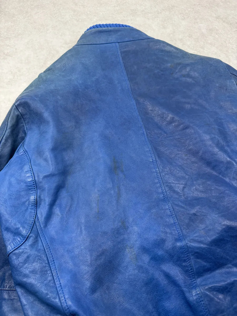 SS2012 Emporio Armani Blue Petrol Leather Jacket  okLQfrm 5
