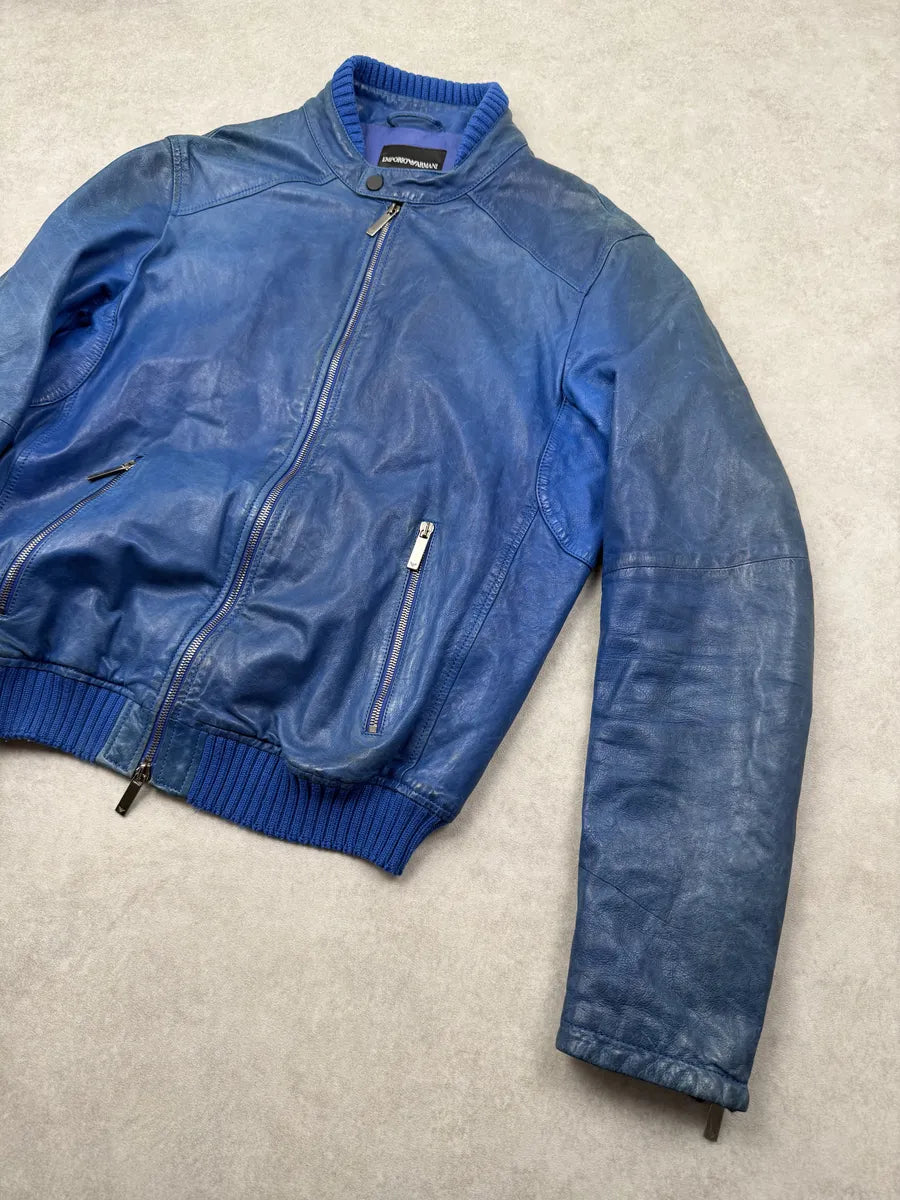 SS2012 Emporio Armani Blue Petrol Leather Jacket  okLQfrm 7