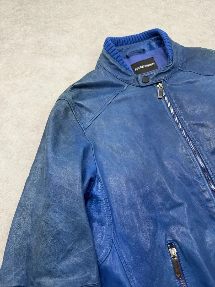 SS2012 Emporio Armani Blue Petrol Leather Jacket  okLQfrm 8