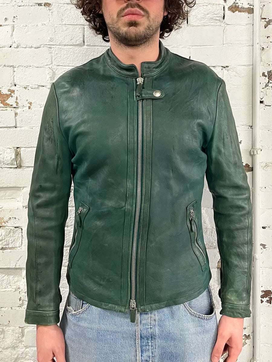 SS2012 Emporio Armani Green Biker Leather Jacket BRjutVr 1