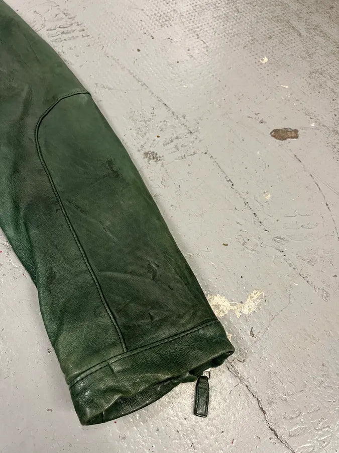 SS2012 Emporio Armani Green Biker Leather Jacket BRjutVr 10