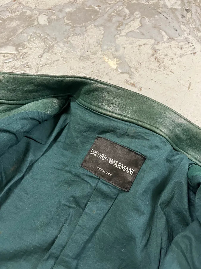 SS2012 Emporio Armani Green Biker Leather Jacket BRjutVr 11