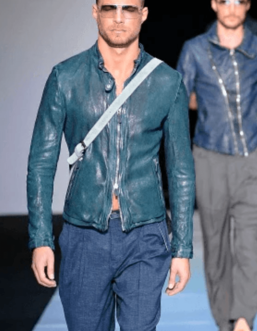 SS2012 Emporio Armani Green Biker Leather Jacket BRjutVr 3