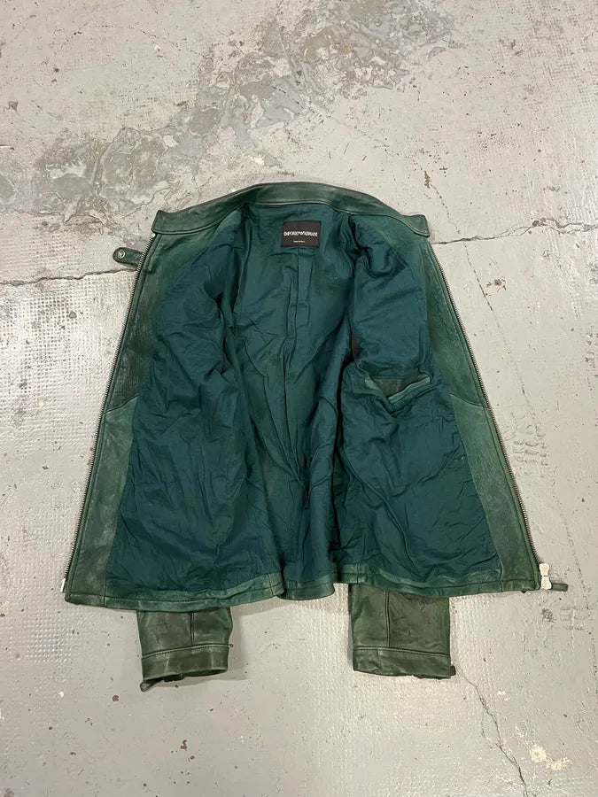 SS2012 Emporio Armani Green Biker Leather Jacket BRjutVr 4