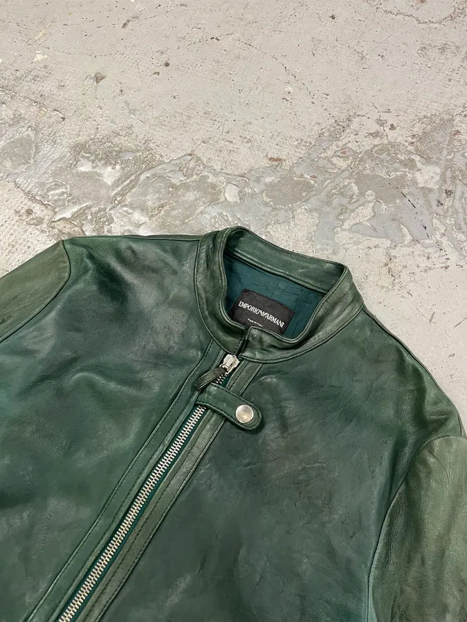 SS2012 Emporio Armani Green Biker Leather Jacket BRjutVr 5