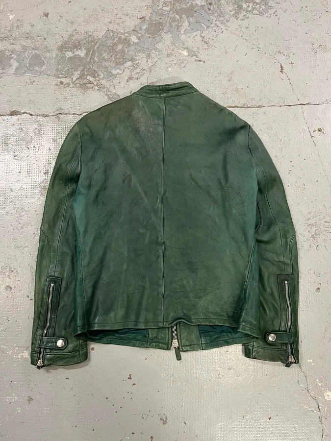 SS2012 Emporio Armani Green Biker Leather Jacket BRjutVr 6